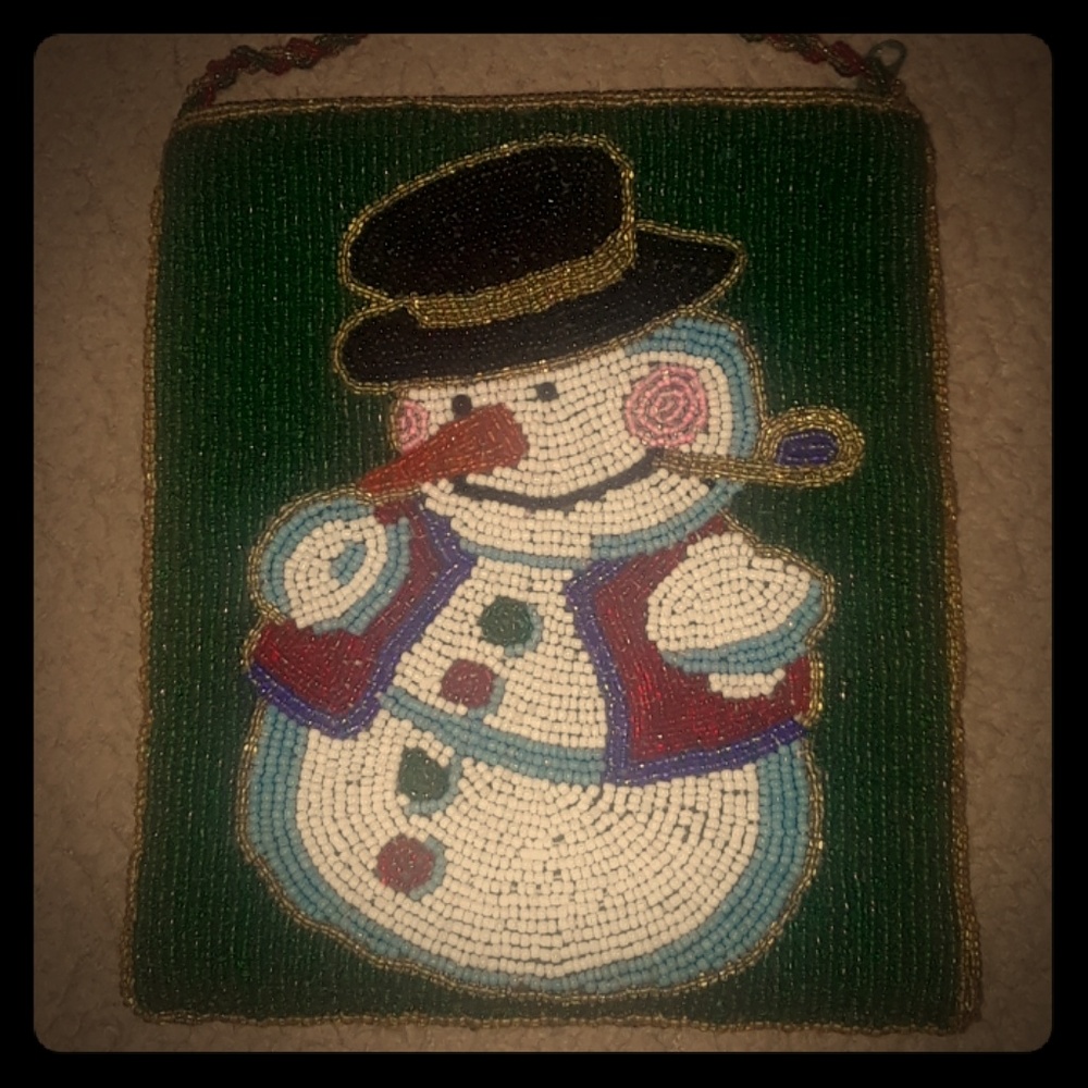 NWOT Beaded Christmas Snowman Shoulder Purse